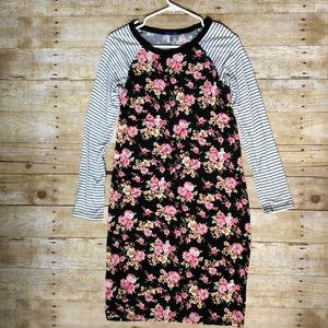 Sweet Claire Floral and Stripe T-Shirt Dress
